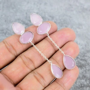Rose Quartz Gemstone Drops Dangle 925 Sterling Silver Jewelry Stud Earring - Picture 1 of 4