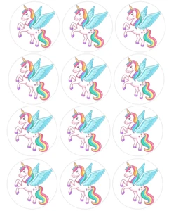 12 Unicorn Edible Image rounds, dessert images, Wafer paper, pre cut - Picture 1 of 5