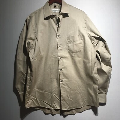 NUEVO SIN ETIQUETAS Geoffrey Beene 151/2 34/35 Camisa Para Hombres Botón Delantero Marfil Rayas Cuadros Foto 1 de 4