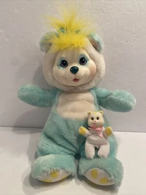 Vintage 1992 Hasbro BABY CUB SURPRISE Blue Teal Mother Plush Bear with 1 Cub - Image 1 of 4