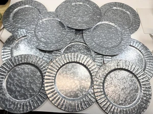 Galvanized Metal 13” Large Charger Plates Country Table Farmhouse EUC SET OF 12 - Picture 1 of 12