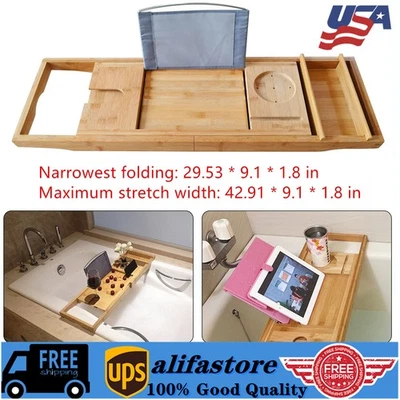 Bandeja de baño de bambú mesa bañera carrito bandeja sobre la bañera estante baño soporte escritorio Foto 1 de 4