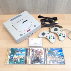 SEGA SATURN console with 2 controllers, 3 games, memory & cables Japanese white
