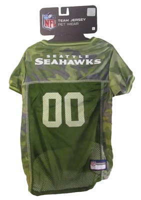 NWT Pets First Seattle Seahawks NFL Dog Cat Jersey Pet Wear L Green Camouflage - Image 1 of 2