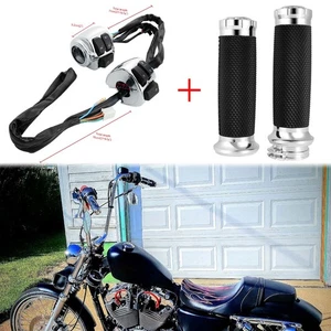 1" 25mm Handlebar Control Switches + Hand Grips For Harley Sportster XL 883 1200 - Foto 1 di 14