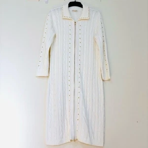 Calvin Klein Longpullover Cardigan Kleid weiß Langarm Zopfmuster Reißverschluss L - Bild 1 von 16
