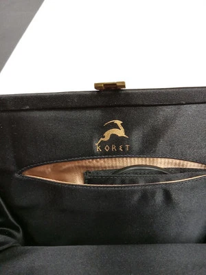 BOLSO/BOLSO DE MANO KORET VINTAGE Original Negro Seda - Con Espejo Y Bolsa Foto 1 de 4