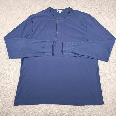 James Perse Shirt Men 2XL 5 Blue Henley Long Sleeve 100 Cotton USA Casual Button - Image 1 of 4