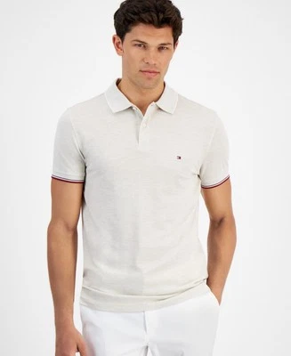 Camisa polo masculina Tommy Hilfiger Mouline Oxford XL couro slim fit algodão modal - Imagem 1 de 4