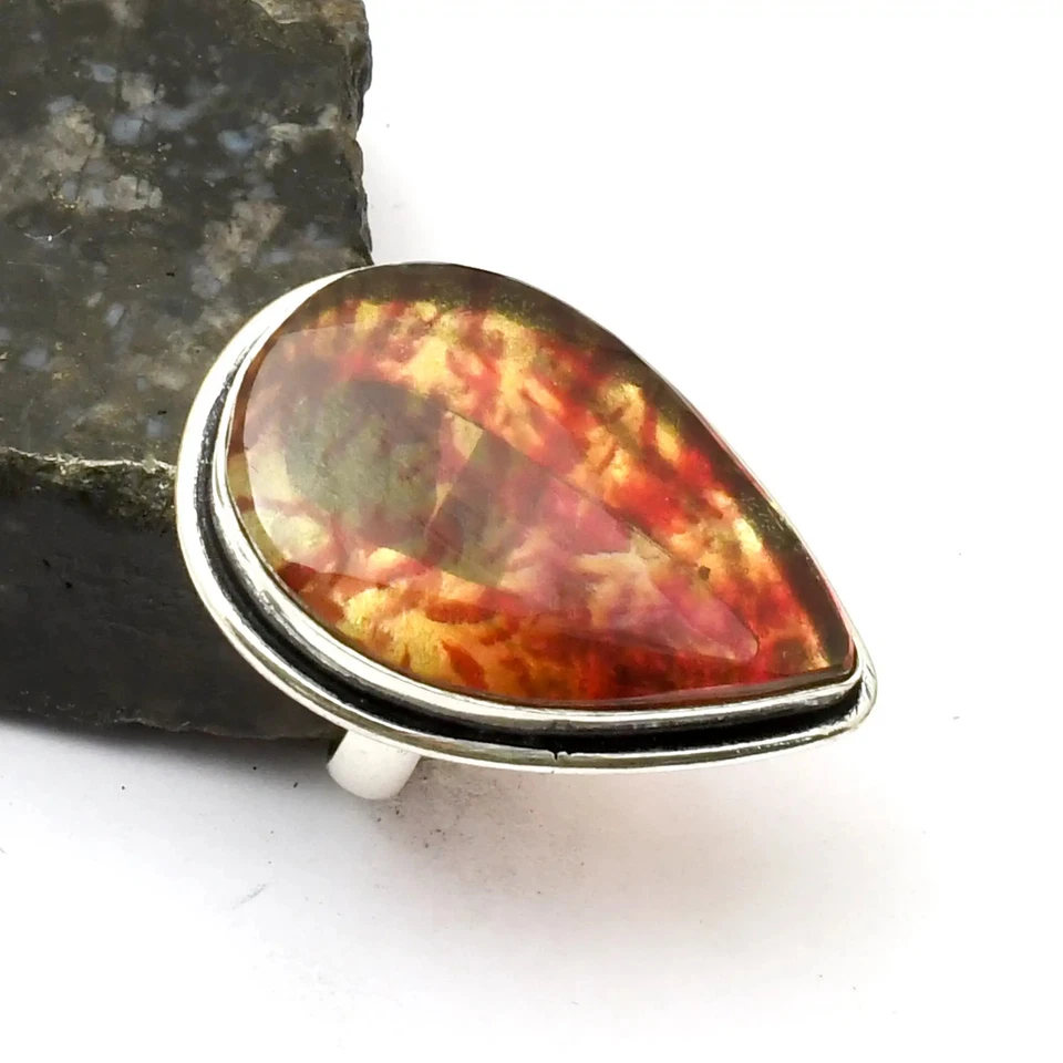 Anillo de piedras preciosas de ópalo dendrita hecho a mano joyería para Navidad talla EE. UU. 7 AR 28735 Foto 1 de 1