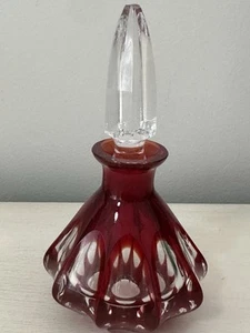 Vintage Cranberry Cut to Clear Czech Crystal Perfume Bottle Signed By The Artist - Bild 1 von 18