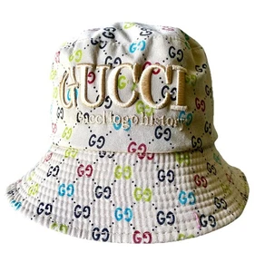 GUCCI Logo History Tan Canvas Bucket Hat Med. Rot, Schwarz, Grün & Blau GG,s - Bild 1 von 4