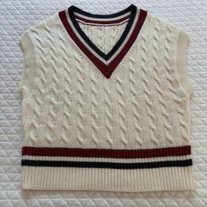 Ray Beams Cable Knit Sweater Vest Size XL Cream Red Navy Striped Tennis Preppy - Picture 1 of 11