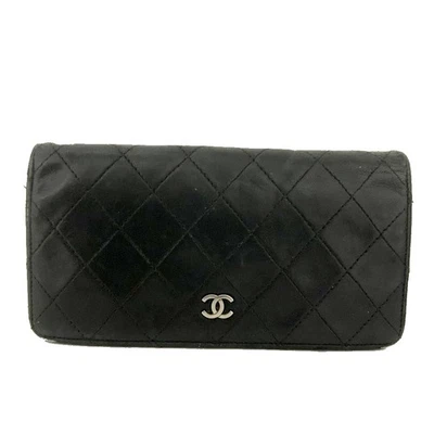 EGA CHANEL CC Logo Quilted Matelasse Leather Long Bifold Wallet Black/6BL0190 - image 1 of 4