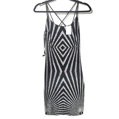 Nuevo Vestido de Fiesta Blondie Nites Geo Brillo Negro con Tirantes Juniors 5 Edgy Foto 1 de 4