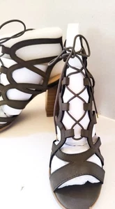 Wild Diva Faux Suede Open Toe Gladiator Lace Up Sandal Olive Brown SZ 9 NEW - Picture 1 of 10