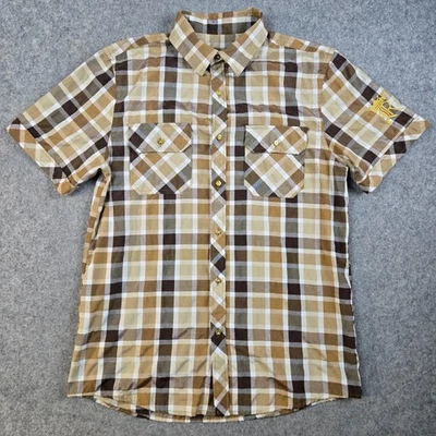 Red Ape Shirt Mens Large Brown Plaid Button Up Pocket Tee Casual Streetwear - Image 1 of 4