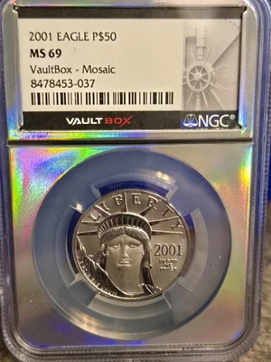 2001 Eagle P$50 MS 69 1/2oz Platinum Vault Box Mosaic Holo-core - Image 1 of 4