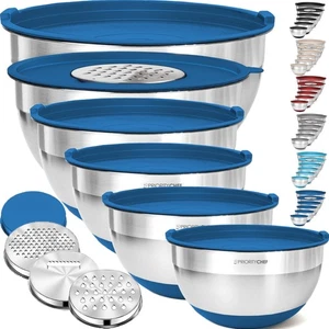 6Pc Large Mixing Bowls With Lids Set with Non-Slip Bases Stainless Steel Mixi... - Picture 1 of 7