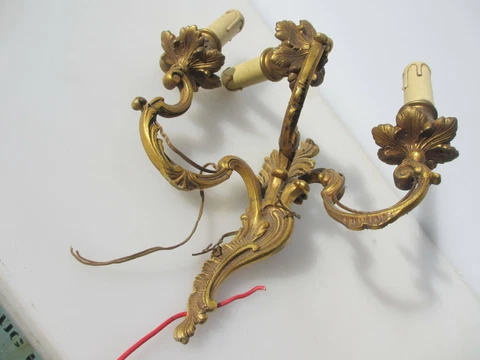 Vintage Brass Wall Lights Sconces Gilt Leaf Old Rococo Baroque Old Light Cover