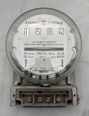 Vintage General Electric Watt Hour Meter Type I-50-A Glass Dome Steampunk - Image 1 of 4