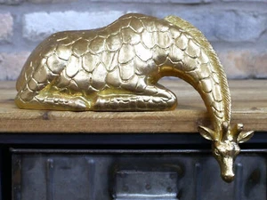 Gold Giraffe Shelf Ornament Long Neck Down Elegant Animal Decor Sculpture - Picture 1 of 3