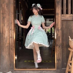 Chinese Style Sweet Kawaii Woman Qipao Dress Short Sleeve - Picture 1 of 5