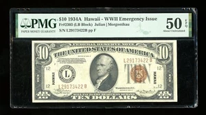 DBR 1934-A $10 FRN Hawaii LB Block Fr. 2303 PMG AU-50 EPQ Serial L29173422B - Picture 1 of 2