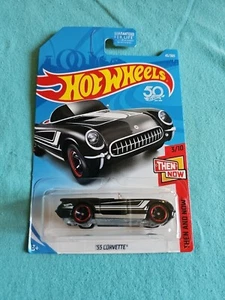 Corvette 2018 Hot Wheels '55 negro 45/365 gran tarjeta entonces y ahora - Imagen 1 de 4