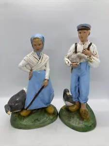 Man & Woman Farmer Couple Set Of 2 Studio Ceramic Figurines W/Animals - Picture 1 of 12
