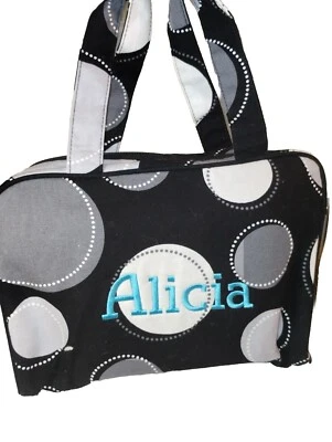 Thirty-One Monogrammed Cosmetic/Jewel Organizer "Alicia" (polka dot/black/blue) - Image 1 of 4