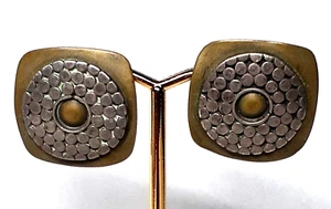 Marjorie Baer Earrings MBSF signed Mixed Metal Modernist Hand Made Hammered 1" - Picture 1 of 12