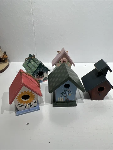 Lot Of 5 Wooden Bird House Spring Sunflower Crazy Mountain Some Hand Painted Cover