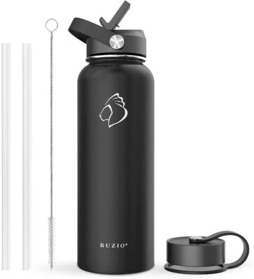 BUZIO Insulated Water Bottle with Straw Lid and Flex Cap Black 40 oz - Image 1 of 4
