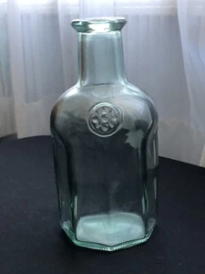 Sage Green 22 oz Glass Bottle / Decanter Flower Emblem Made in Canada No Cork - Picture 1 of 6