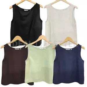 Blusa sin mangas UNIQLO mezcla de lino S-3XL longitud corta mujer 475676 nueva con etiquetas - Imagen 1 de 19