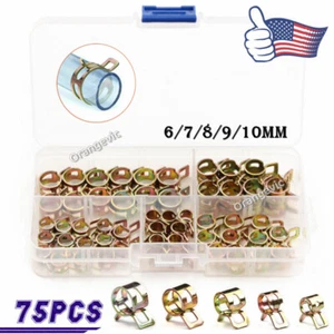 US 6-10mm Hose Clamp Assortment Kit Steel Spring Clip Water Fuel Tube Pipe 75PCS - Picture 1 of 15