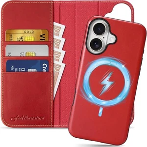 SHIELDON Wallet Case for iPhone 16 6.1" 2024, Genuine Leather - Picture 1 of 24