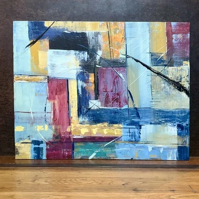 Оригинальная абстрактная акриловая картина на растянутом холсте большой 28 x 22 дюйма подписанное искусство - Изображение 1 из 4