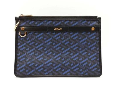 Versace La Greca Signature Coated Canvas Black & Blue Crossbody Bag Fw0725ozxdu  - Image 1 of 4