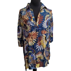Ekouaer Hemdblusenkleid (XXL) Mehrfarbig Geometrisch 3/4 Arm V-Ausschnitt Kragen Tapered - Bild 1 von 6