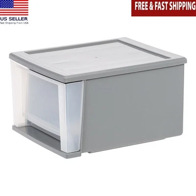 Medium Stackable Plastic Drawers Under Bed Storage Bins 17 Qt Toiletries Books - Image 1 of 4