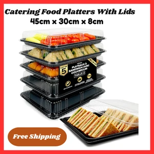 10x Große Wiederverwendbare Speiseplatten mit Deckel Catering Buffet Party Serviertabletts Neu - Bild 1 von 5