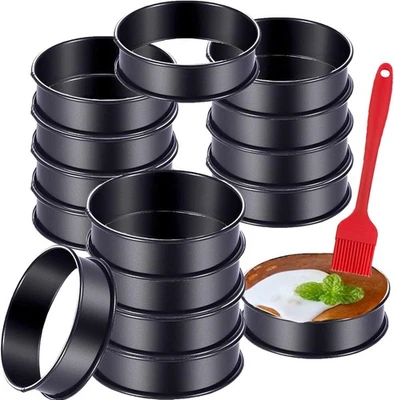 DATANYA 12 件装 Crumpet Rings NONSTICK 4.13 英寸 - 12 件 非粘性,黑色  — 第 1/4 张图片