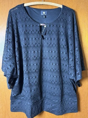 Top túnica mujer JM Collection 2X negro encaje superpuesto forrado mangas 3/4 nuevo con etiquetas Foto 1 de 4