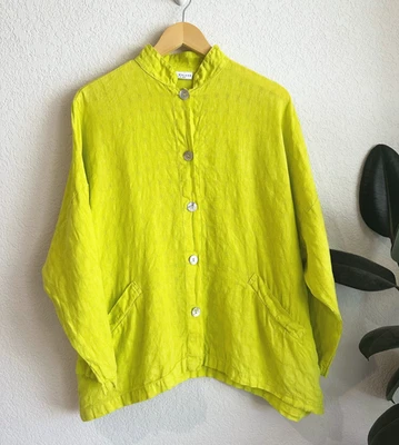 Chaqueta de lino con botones Bryn Walker Danuta para mujer mediana de gran tamaño Lagenlook Foto 1 de 4