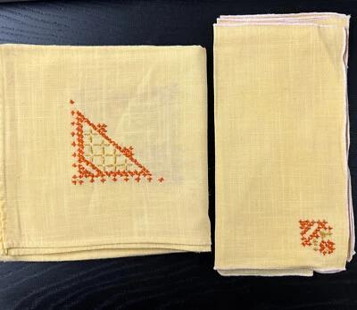 FREE SHIPPING! Vintage Hand-Embroidered Table Square And 4 Napkins - Image 1 of 4