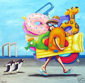 32" canvas print abstract Australia swimming beach art painting by andy baker - Picture 1 of 3