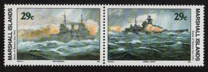MARSHALL ISLANDS, SCOTT # 327-328, ATTACHED PAIR OF BATTLE OF BARENTS SEA, MNH - Picture 1 of 1