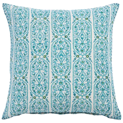 Travesseiro decorativo John Robshaw Ekato verde azul turquesa não me esqueça flores - Imagem 1 de 3